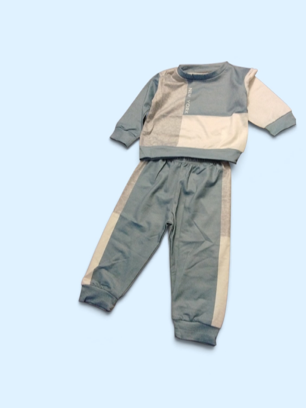 PatPat Blue and Cream Colorblock Kids Pajama Set
